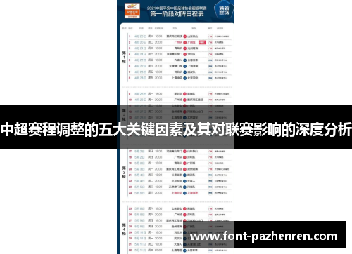 中超赛程调整的五大关键因素及其对联赛影响的深度分析 中超赛程调整的五大关键因素及其对联赛影响的深度分析